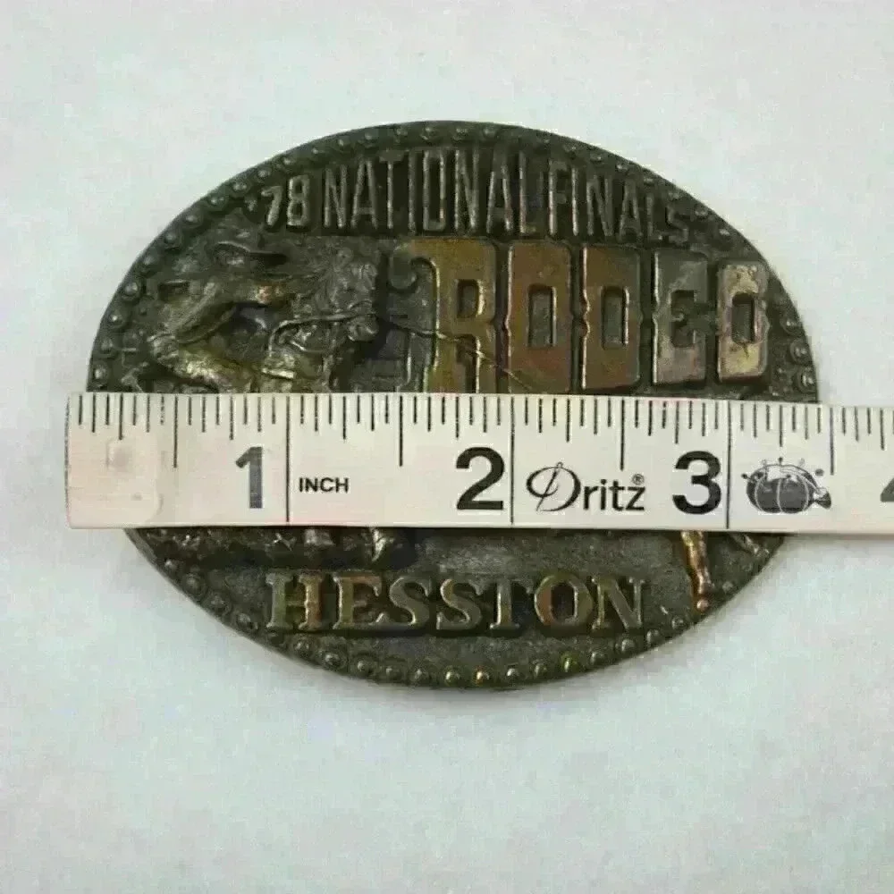 Vintage 1978 National Finals Rodeo Hesston Belt Buckle Brass tone Metal Oklahoma - Picture 11 of 12